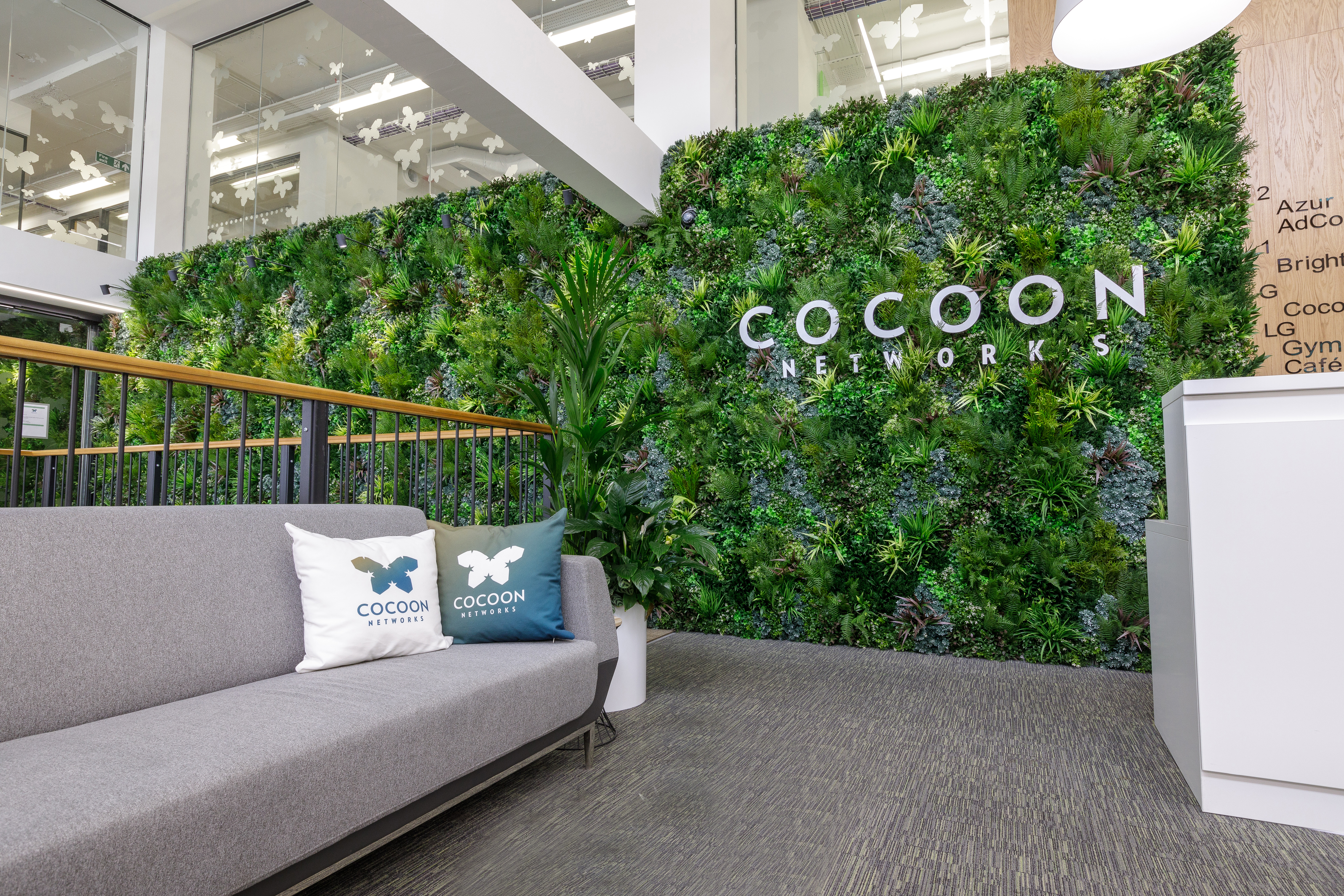 Cocoon Network Lobby with vertical permanent Vertical Green Wall Design